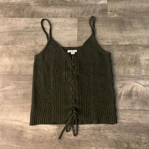 Olive green lace up tank top